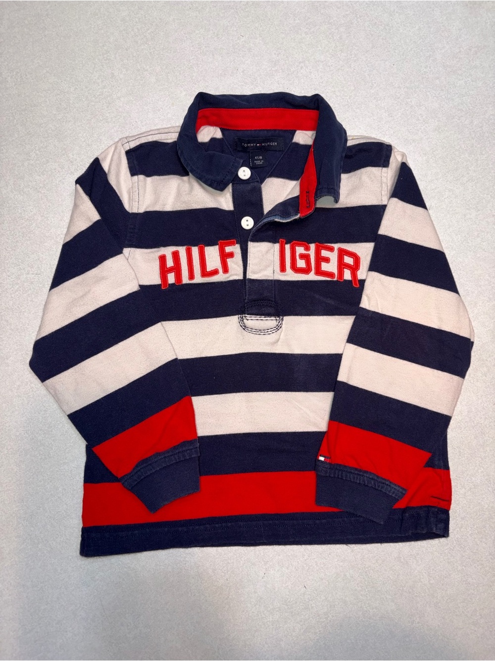 Tommy Hilfiger Navy, White & Red Striped Kids Rugby Shirt